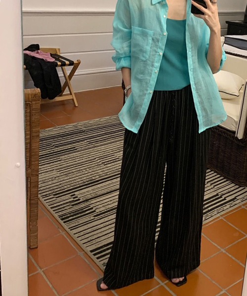 on:nue（オンニュ）の「【on:nue】[着用動画あり！/3色展開] リネンストライプワイドパンツ（その他パンツ・レディース・ブラック/ベージュ/ホワイト・FREE）」の9枚目の写真