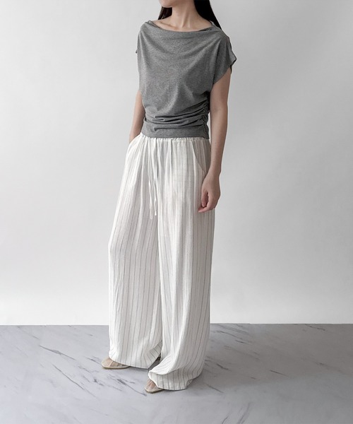 on:nue（オンニュ）の「【on:nue】[着用動画あり！/3色展開] リネンストライプワイドパンツ（その他パンツ・レディース・ブラック/ベージュ/ホワイト・FREE）」の7枚目の写真