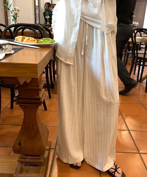 on:nue（オンニュ）の「【on:nue】[着用動画あり！/3色展開] リネンストライプワイドパンツ（その他パンツ・レディース・ブラック/ベージュ/ホワイト・FREE）」の20枚目の写真