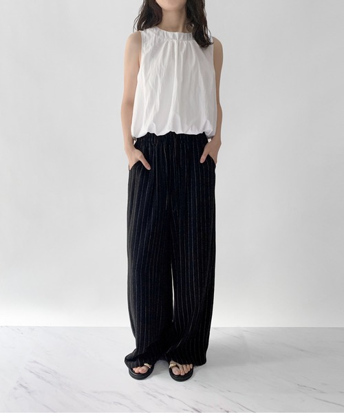 Rene　美品　ブラック×白ストライプ ワイドパンツ 足長　効果 36サイズ9号 リエディ Re:EDIT [低身長/高身長サイズ有]サイドラインルーズ