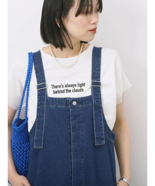 Samansa Mos2 blue(サマンサモスモスブルー)の「ロゴ刺繍フレンチスリーブTシャツ(Tシャツ/カットソー・レディース・ブルー/オフホワイト/ブラウン/オレンジ/ブラック・F)」の2枚目の写真