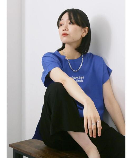 Samansa Mos2 blue(サマンサモスモスブルー)の「ロゴ刺繍フレンチスリーブTシャツ(Tシャツ/カットソー・レディース・ブルー/オフホワイト/ブラウン/オレンジ/ブラック・F)」の6枚目の写真