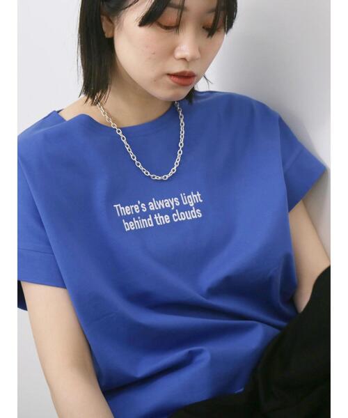 Samansa Mos2 blue(サマンサモスモスブルー)の「ロゴ刺繍フレンチスリーブTシャツ(Tシャツ/カットソー・レディース・ブルー/オフホワイト/ブラウン/オレンジ/ブラック・F)」の8枚目の写真