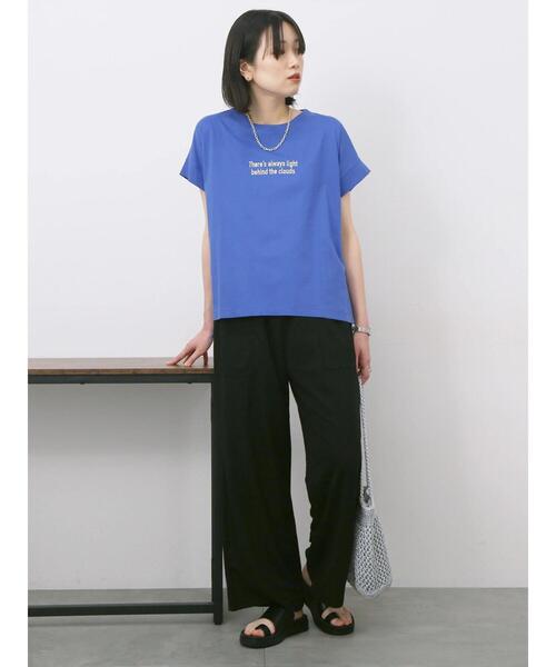Samansa Mos2 blue(サマンサモスモスブルー)の「ロゴ刺繍フレンチスリーブTシャツ(Tシャツ/カットソー・レディース・ブルー/オフホワイト/ブラウン/オレンジ/ブラック・F)」の9枚目の写真