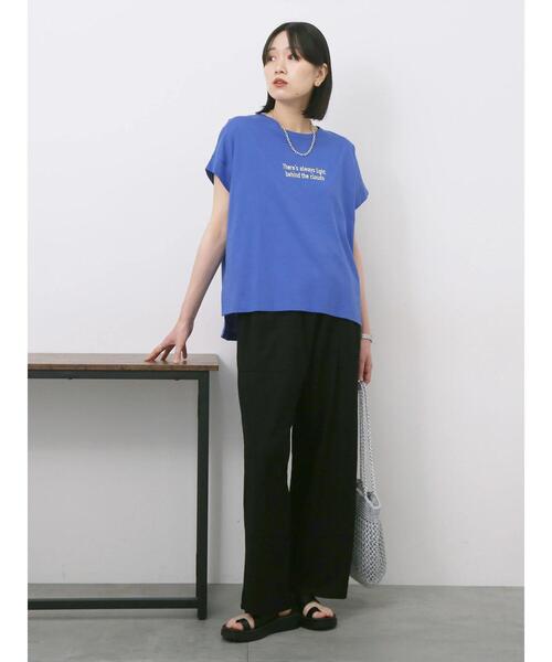 Samansa Mos2 blue(サマンサモスモスブルー)の「ロゴ刺繍フレンチスリーブTシャツ(Tシャツ/カットソー・レディース・ブルー/オフホワイト/ブラウン/オレンジ/ブラック・F)」の10枚目の写真