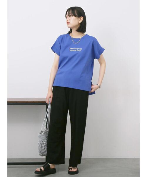 Samansa Mos2 blue(サマンサモスモスブルー)の「ロゴ刺繍フレンチスリーブTシャツ(Tシャツ/カットソー・レディース・ブルー/オフホワイト/ブラウン/オレンジ/ブラック・F)」の11枚目の写真