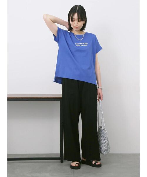 Samansa Mos2 blue(サマンサモスモスブルー)の「ロゴ刺繍フレンチスリーブTシャツ(Tシャツ/カットソー・レディース・ブルー/オフホワイト/ブラウン/オレンジ/ブラック・F)」の15枚目の写真