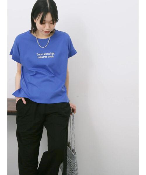Samansa Mos2 blue(サマンサモスモスブルー)の「ロゴ刺繍フレンチスリーブTシャツ(Tシャツ/カットソー・レディース・ブルー/オフホワイト/ブラウン/オレンジ/ブラック・F)」の18枚目の写真