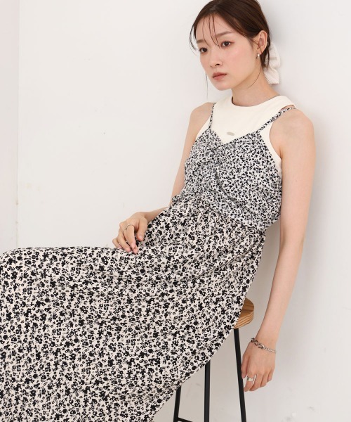Bab(バブ)の「【S・Mサイズ展開】リトルフラワーシャーリングキャミワンピース(ワンピース・レディース・アイボリー/ブラック・S/M)」の10枚目の写真