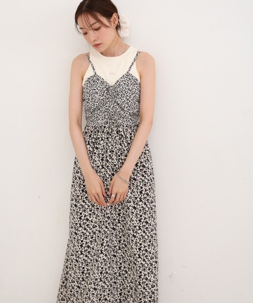 Bab(バブ)の「【S・Mサイズ展開】リトルフラワーシャーリングキャミワンピース(ワンピース・レディース・アイボリー/ブラック・S/M)」の13枚目の写真