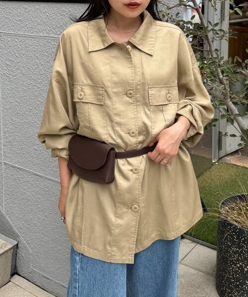 CIAOPANIC TYPY(チャオパニックティピー)の「さらっとテンセルオーバーシャツ(シャツ/ブラウス・レディース・チャコールグレー/カーキ/ベージュ・ONE SIZE)」の3枚目の写真