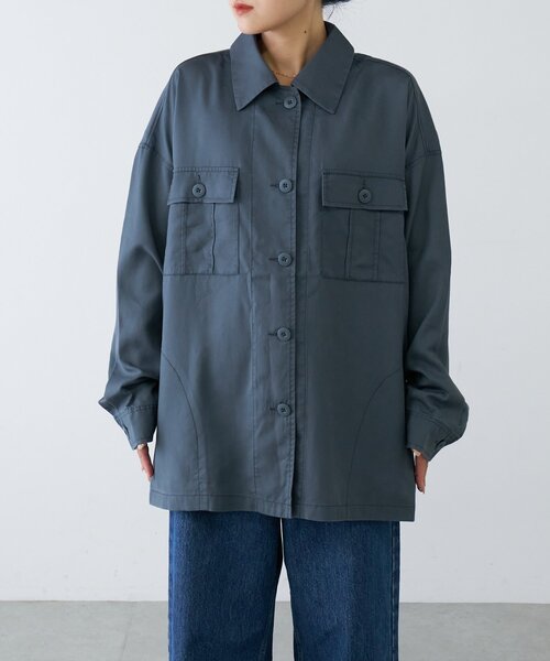 CIAOPANIC TYPY(チャオパニックティピー)の「さらっとテンセルオーバーシャツ(シャツ/ブラウス・レディース・チャコールグレー/カーキ/ベージュ・ONE SIZE)」の10枚目の写真