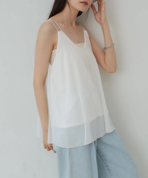 Bab（バブ）の「ダブルストラップタンク（タンクトップ・レディース・オフホワイト/ブラック/レッド・FREE）」の2枚目の写真