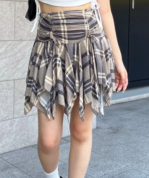 SPIRALGIRL(スパイラルガール)の「イレヘムミニスカート(スカート・レディース・チェック/ブラック・FREE)」の1枚目の写真