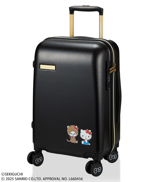sanrio(サンリオ)の「【MONCHHICHI×HELLO KITTY/モンチッチ×ハローキティ】スーツケース Sサイズ ドリンクホルダー付き ジッパータイプ キャリーケース キャリーバッグ(スーツケース/キャリーバッグ・レディース・ブラック・FREE)」の1枚目の写真
