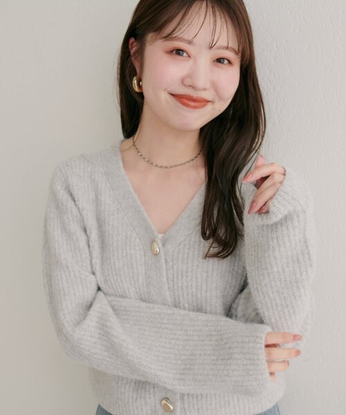 natural couture(ナチュラルクチュール)の「【WEB限定】ウール混片畦編みニットカーディガン(カーディガン/ボレロ・レディース・ネイビー/ラベンダー/ベージュ/オフホワイト/ライトグレー/サックスブルー・FREE)」の18枚目の写真