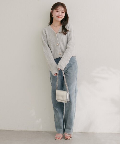 natural couture(ナチュラルクチュール)の「【WEB限定】ウール混片畦編みニットカーディガン(カーディガン/ボレロ・レディース・ネイビー/ラベンダー/ベージュ/オフホワイト/ライトグレー/サックスブルー・FREE)」の20枚目の写真