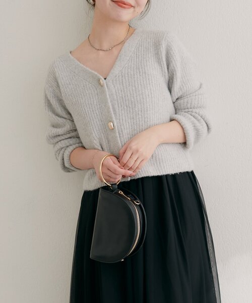 natural couture(ナチュラルクチュール)の「【WEB限定】ウール混片畦編みニットカーディガン(カーディガン/ボレロ・レディース・ネイビー/ラベンダー/ベージュ/オフホワイト/ライトグレー/サックスブルー・FREE)」の21枚目の写真