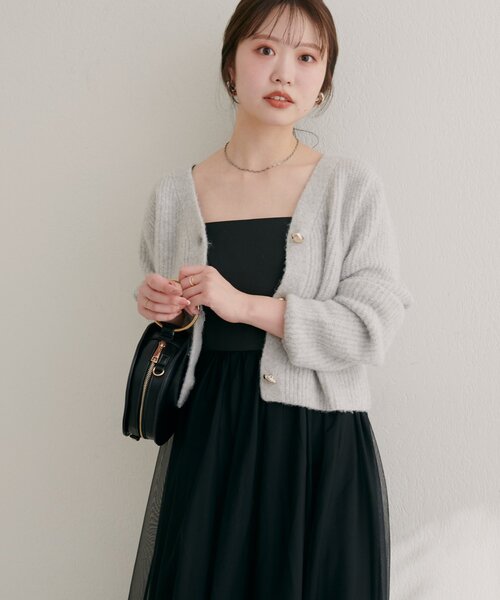 natural couture(ナチュラルクチュール)の「【WEB限定】ウール混片畦編みニットカーディガン(カーディガン/ボレロ・レディース・ネイビー/ラベンダー/ベージュ/オフホワイト/ライトグレー/サックスブルー・FREE)」の22枚目の写真