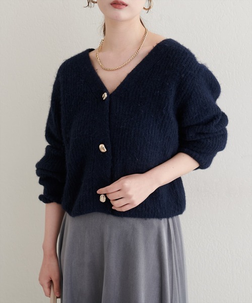 セール】【WEB限定】ウール混片畦編みニットカーディガン