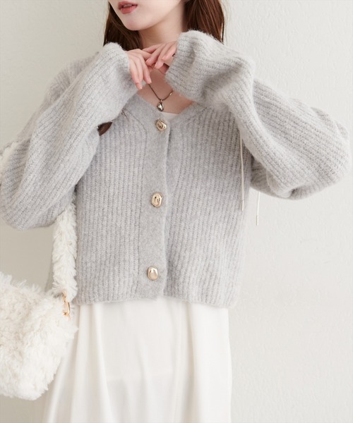 セール】【WEB限定】ウール混片畦編みニットカーディガン