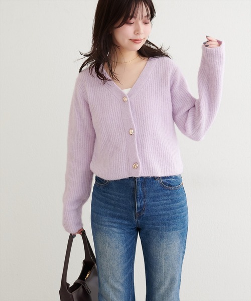 セール】【WEB限定】ウール混片畦編みニットカーディガン