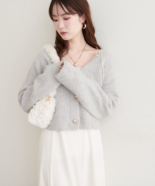 WEB限定】ウール混片畦編みニットカーディガン（カーディガン/ボレロ