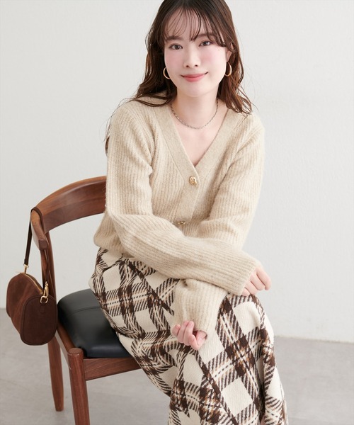 セール】【WEB限定】ウール混片畦編みニットカーディガン