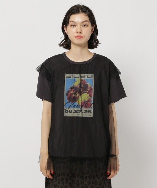 セール】チュールレイヤーフラワーフォトTシャツ（Tシャツ
