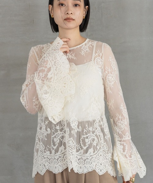 nowos フレアスリーブ　レースブラウス NOWOS nowos ノーウォス 17SS Lace flare sleeve blouse レース