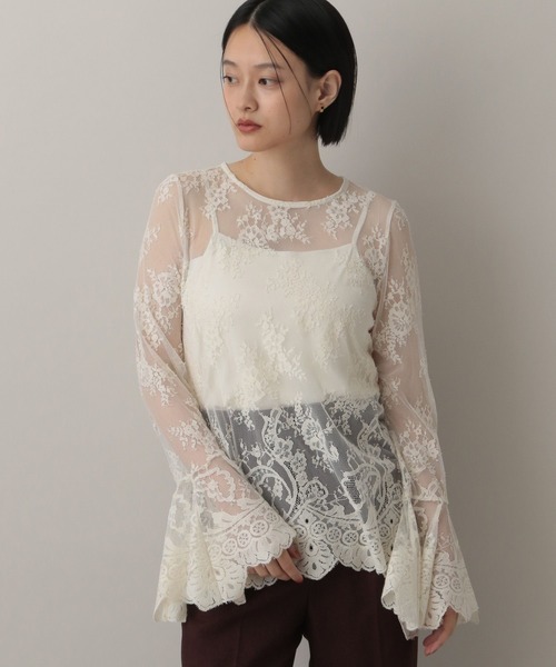 A part by（アパートバイ）の「フレアスリーブレース_長袖（シャツ/ブラウス・レディース・アイボリー/ブラック・FREE）」の5枚目の写真