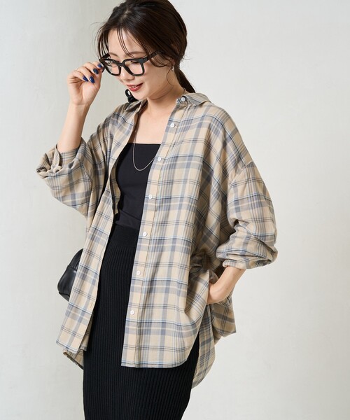 FREAK'S STORE(フリークスストア)の「限定展開 ビックシルエット チェック ボリューム シャツ(シャツ/ブラウス・レディース・ベージュ/ネイビー/レッド/ブラック・フリ-)」の3枚目の写真