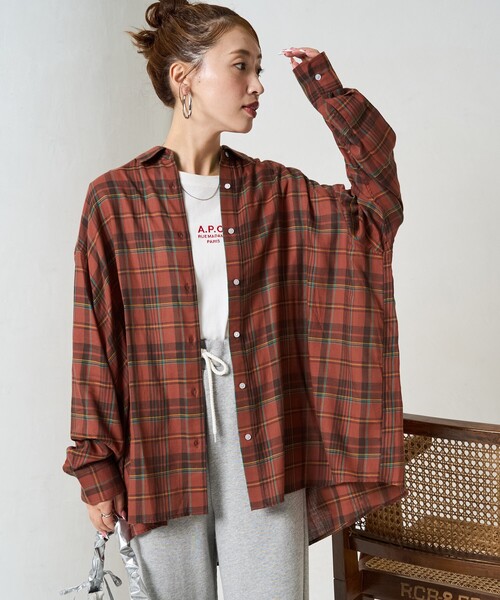 FREAK'S STORE(フリークスストア)の「限定展開 ビックシルエット チェック ボリューム シャツ(シャツ/ブラウス・レディース・ベージュ/ネイビー/レッド/ブラック・フリ-)」の1枚目の写真