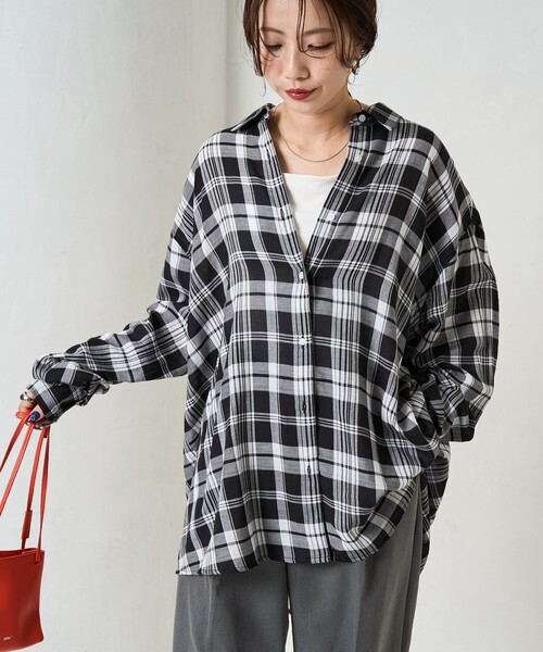 FREAK'S STORE(フリークスストア)の「限定展開 ビックシルエット チェック ボリューム シャツ(シャツ/ブラウス・レディース・ベージュ/ネイビー/レッド/ブラック・フリ-)」の2枚目の写真