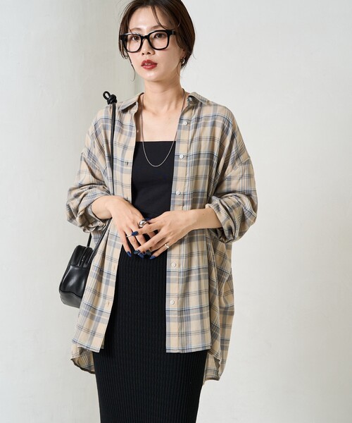 FREAK'S STORE(フリークスストア)の「限定展開 ビックシルエット チェック ボリューム シャツ(シャツ/ブラウス・レディース・ベージュ/ネイビー/レッド/ブラック・フリ-)」の8枚目の写真