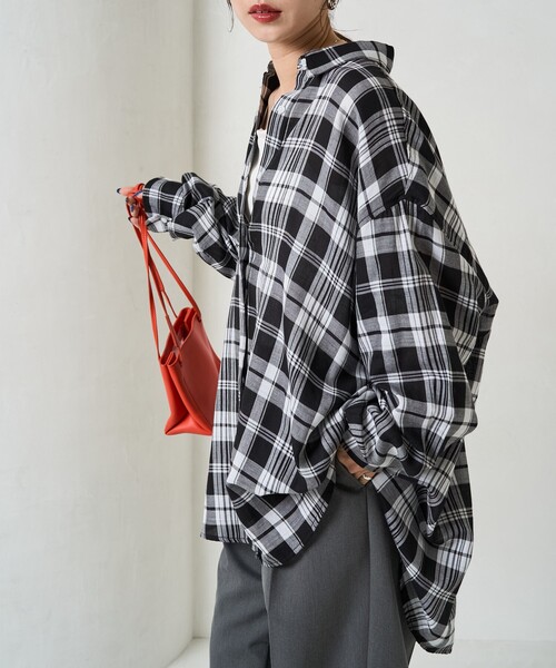 FREAK'S STORE(フリークスストア)の「限定展開 ビックシルエット チェック ボリューム シャツ(シャツ/ブラウス・レディース・ベージュ/ネイビー/レッド/ブラック・フリ-)」の15枚目の写真