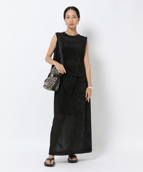 HEREIAM(ヘレイアム)の「【HEREIAM】夏トップス合わせで秋を先取り!メッシュベロアスカート(スカート・レディース・ブラック/カーキ・SMALL/MEDIUM)」の3枚目の写真