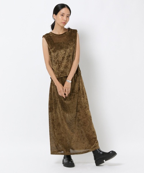 HEREIAM(ヘレイアム)の「【HEREIAM】夏トップス合わせで秋を先取り!メッシュベロアスカート(スカート・レディース・ブラック/カーキ・SMALL/MEDIUM)」の16枚目の写真