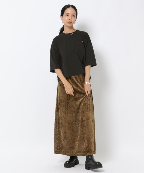 HEREIAM(ヘレイアム)の「【HEREIAM】夏トップス合わせで秋を先取り!メッシュベロアスカート(スカート・レディース・ブラック/カーキ・SMALL/MEDIUM)」の18枚目の写真