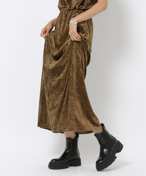 HEREIAM(ヘレイアム)の「【HEREIAM】夏トップス合わせで秋を先取り!メッシュベロアスカート(スカート・レディース・ブラック/カーキ・SMALL/MEDIUM)」の21枚目の写真