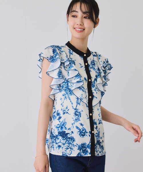 Jayro（ジャイロ）の「単色花ラッフルブラウス（シャツ/ブラウス・レディース・ネイビー/ブルー系その他4/オフホワイト・M）」の19枚目の写真