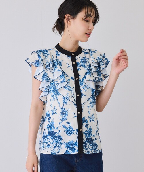 Jayro（ジャイロ）の「単色花ラッフルブラウス（シャツ/ブラウス・レディース・ネイビー/ブルー系その他4/オフホワイト・M）」の20枚目の写真