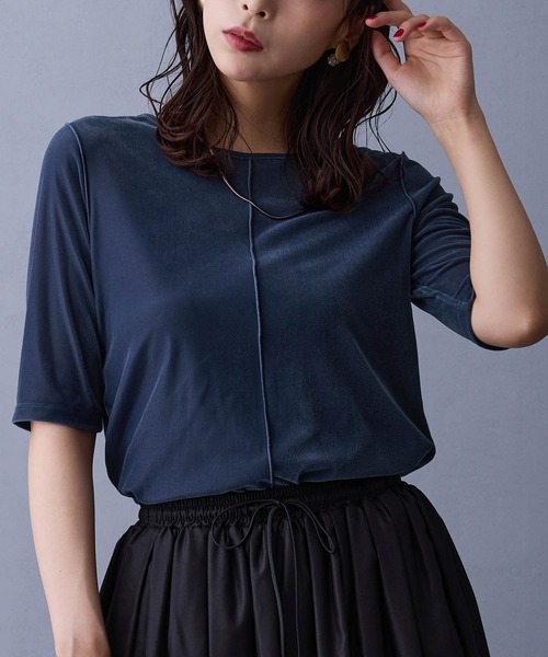 NICOLE white（ニコルホワイト）の「シアーベロアTシャツ（Tシャツ/カットソー・レディース・ブラウン/ブルー/ブラック・FREE）」の3枚目の写真