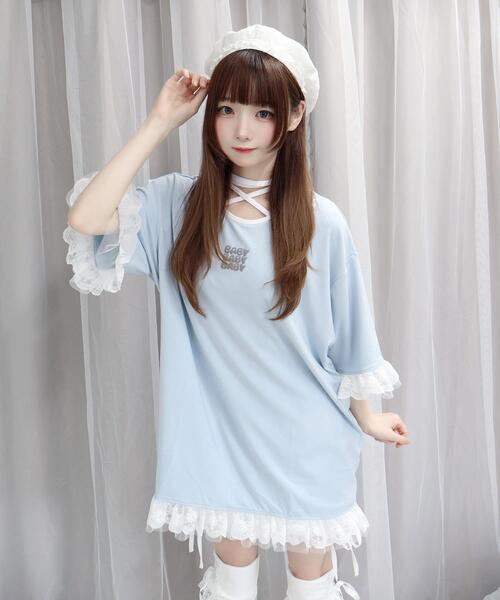 Whinny（ホワイニー）の「Whinny/ロマンチストキュートT（Tシャツ/カットソー・レディース・ブラック/サックスブルー/ホワイト・FREE）」の3枚目の写真