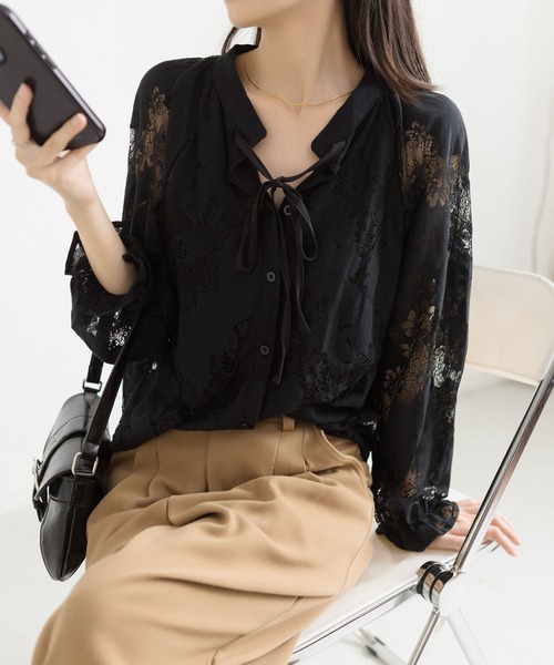 MAISON DE THERESE(メゾン ド テレーズ)の「シースルートップス(シャツ/ブラウス・レディース・ブラック・S/M/L)」の21枚目の写真