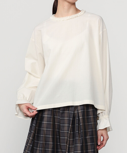 LE GLAZIK（ルグラジック）の「LE GLAZIK | ポリエステルコットン ラッフルシャツ WOMEN（シャツ/ブラウス・レディース・グリーン系その他/クリーム/ブラック・36）」の13枚目の写真