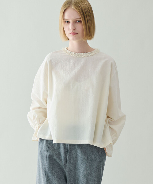 LE GLAZIK（ルグラジック）の「LE GLAZIK | ポリエステルコットン ラッフルシャツ WOMEN（シャツ/ブラウス・レディース・グリーン系その他/クリーム/ブラック・36）」の15枚目の写真