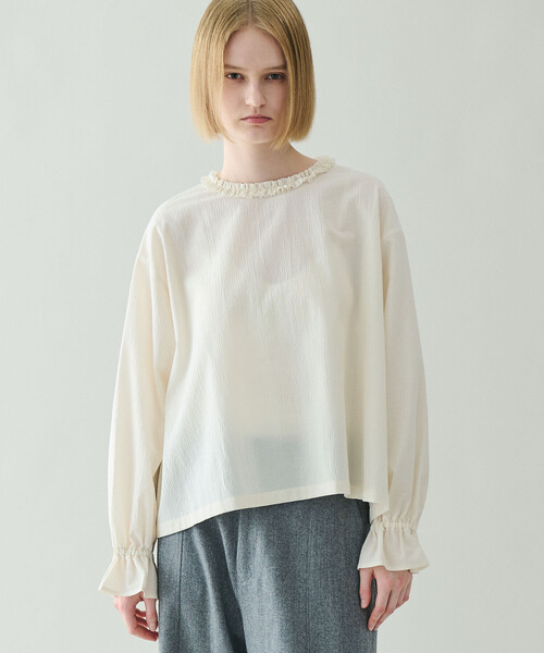 LE GLAZIK（ルグラジック）の「LE GLAZIK | ポリエステルコットン ラッフルシャツ WOMEN（シャツ/ブラウス・レディース・グリーン系その他/クリーム/ブラック・36）」の16枚目の写真