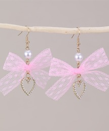 【urge select】リボン×ハート レース パール ピアス