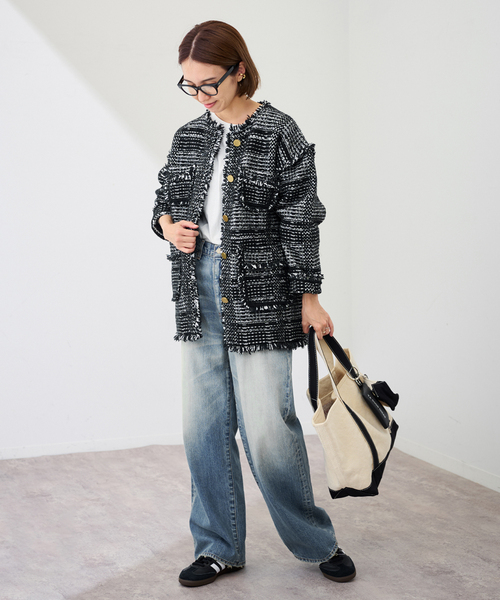 FRAMeWORK（フレームワーク）の「ツイードライクニットジャケット（その他アウター・レディース・ブラック・FREE）」の3枚目の写真